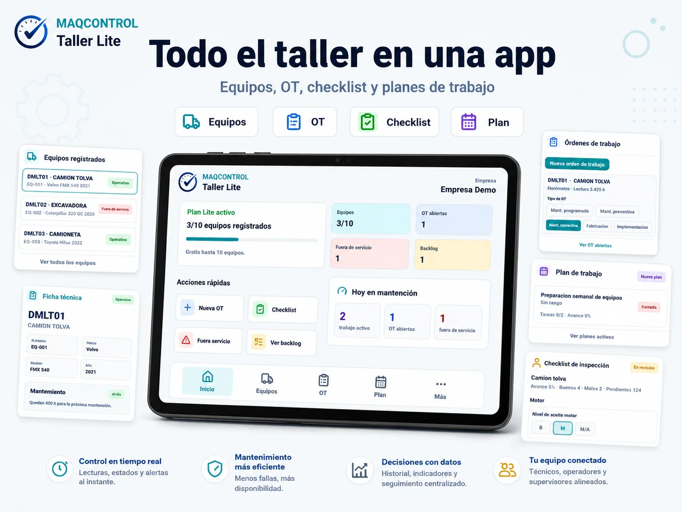 Vista real de Taller Lite en tablet con el resumen del taller